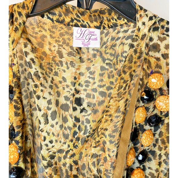 Have Faith Swimwear Leopard Print Coverup, Beaded Rhinestones Details Small - Picture 4 of 14